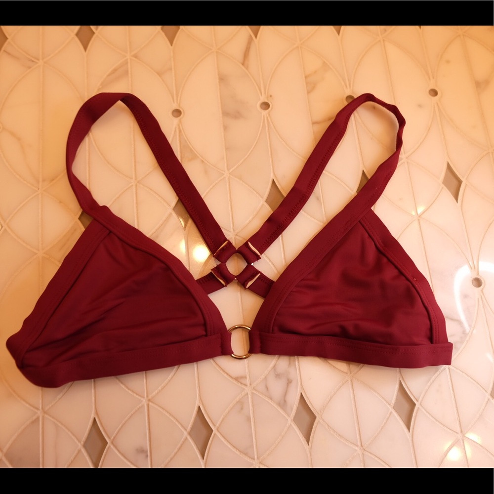 Lioness cross back maroon bikini top